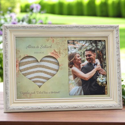 Homokceremónia szett Fényképtartóval Vintage Fehér